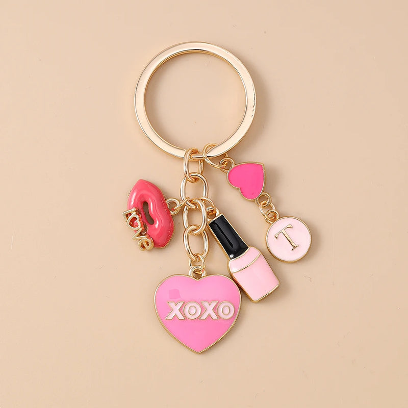 Bonito batom perfume sexy batom vermelho chaveiro feminino meninas amor coração chaveiro pingentes para bolsa diy artesanal chaveiro presentes