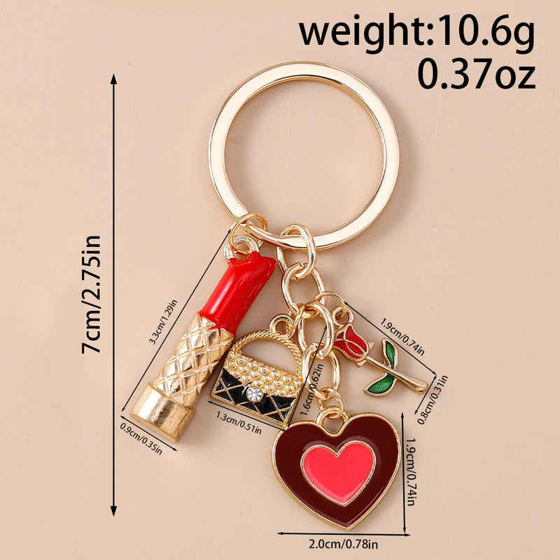 Bonito batom perfume sexy batom vermelho chaveiro feminino meninas amor coração chaveiro pingentes para bolsa diy artesanal chaveiro presentes
