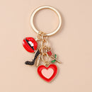 Bonito batom perfume sexy batom vermelho chaveiro feminino meninas amor coração chaveiro pingentes para bolsa diy artesanal chaveiro presentes